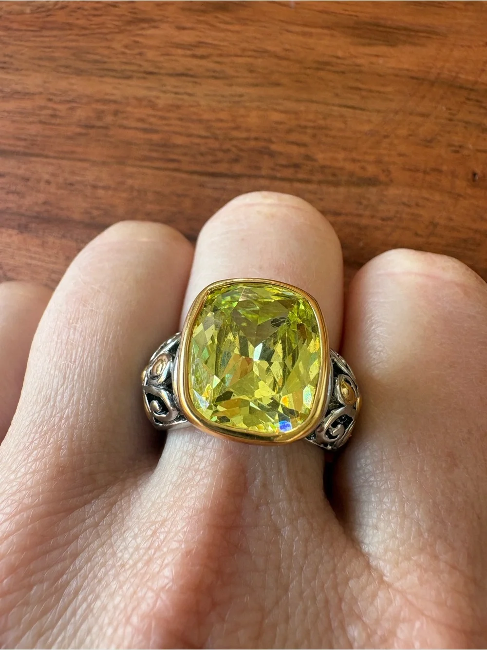 Vintage Yellow Cushion-Cut Statement Ring - Size 7.75